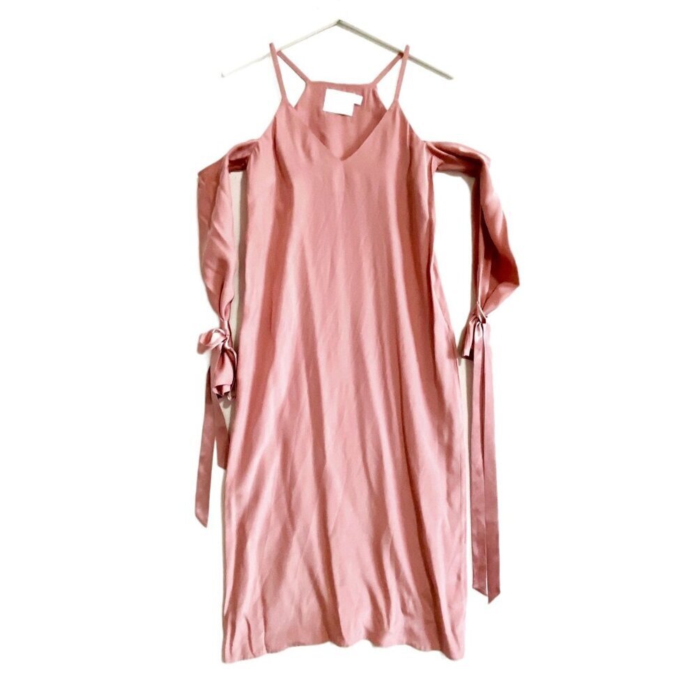 ASOS silk satin cold shoulder midi dress in rose pink, Size 0